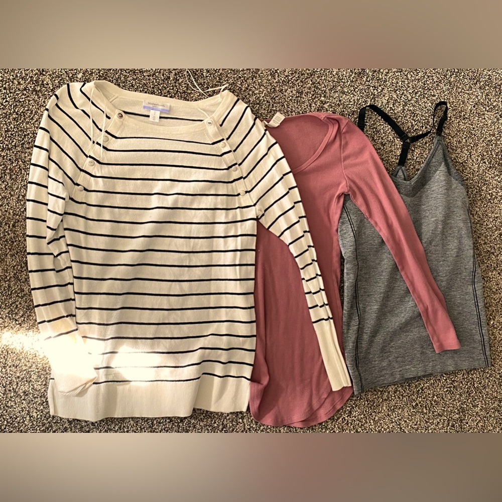 One Nursing Sweater, One Long Sleeve and One Nursing Activewear Tank Top